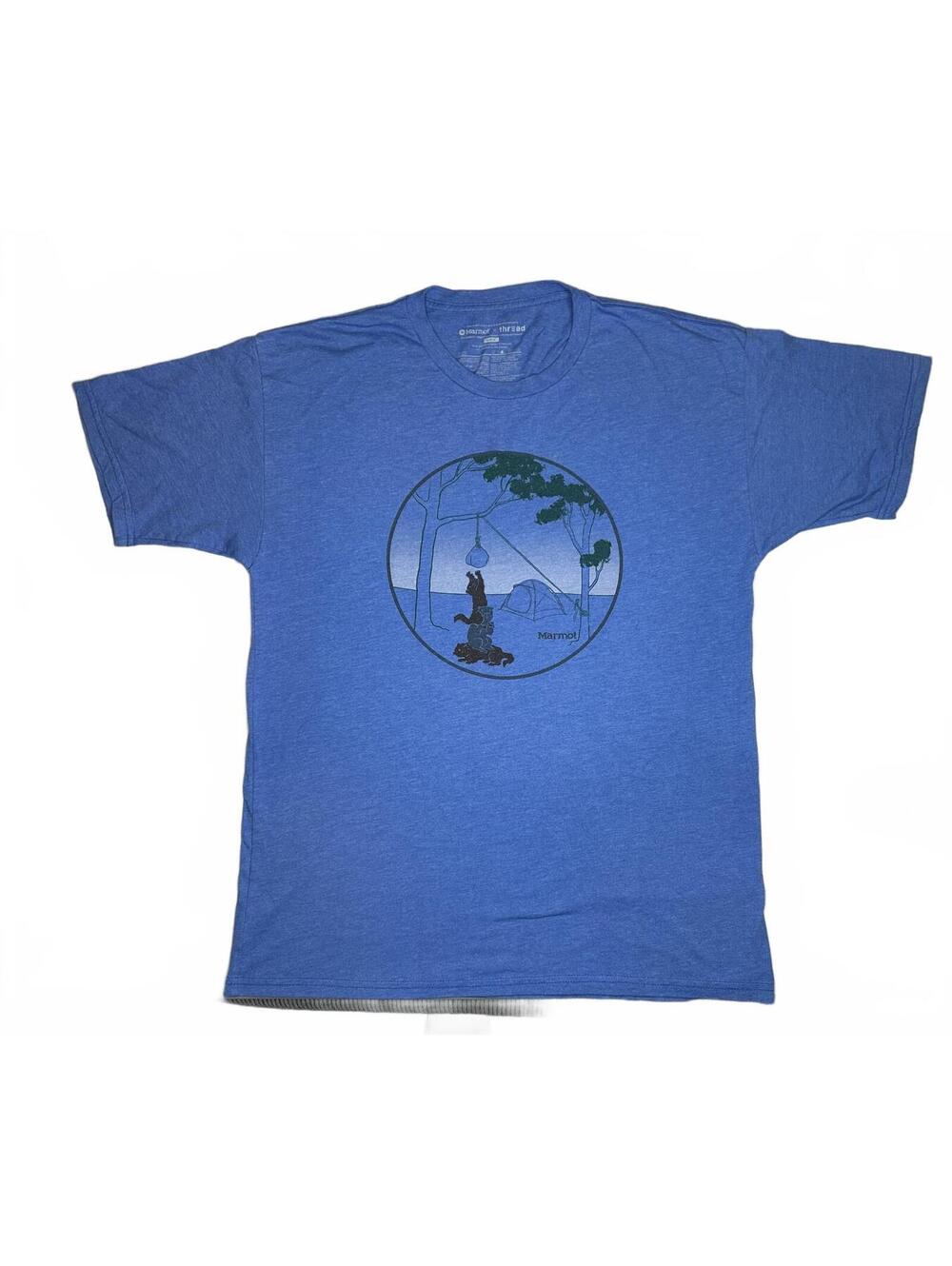 Marmot X Thread Blue Camping Graphic Short Sleeve Shirt Mens Large